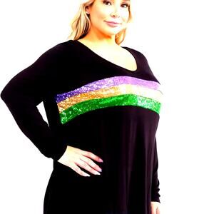 CH11 NWT BiBi Sequins Colorblock Long Sleeve Scoop Neck Tunic Plus 1X 2X 3X